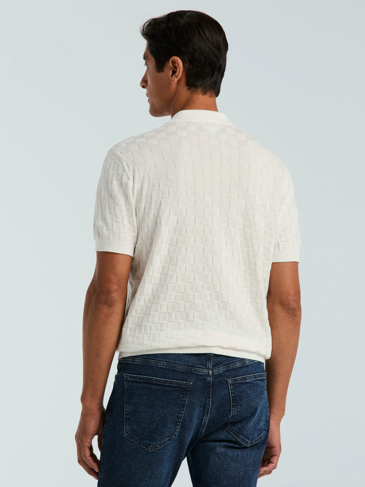 Perry Ellis Clothing Square Pattern Open Collar Polo