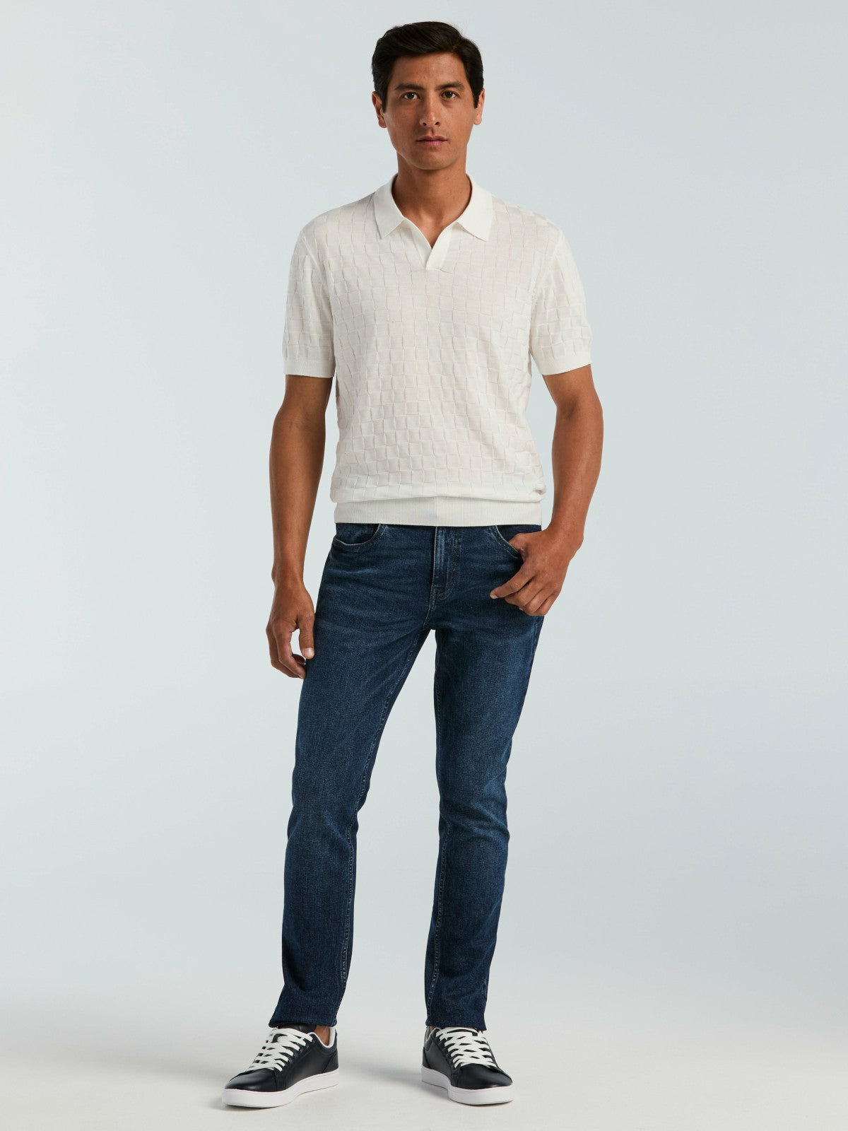 Perry Ellis Clothing Square Pattern Open Collar Polo