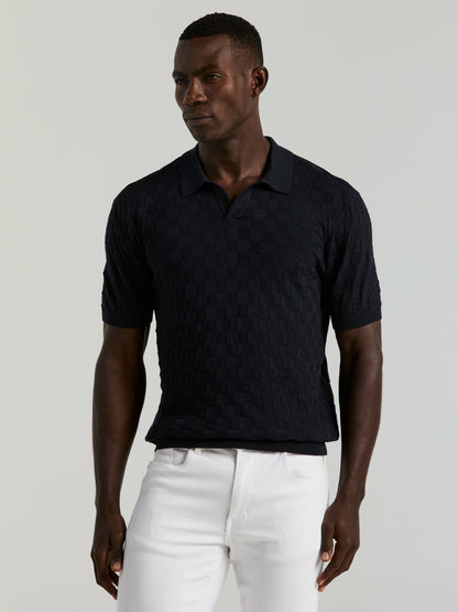 Perry Ellis Clothing Square Pattern Open Collar Polo