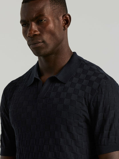 Perry Ellis Clothing Square Pattern Open Collar Polo