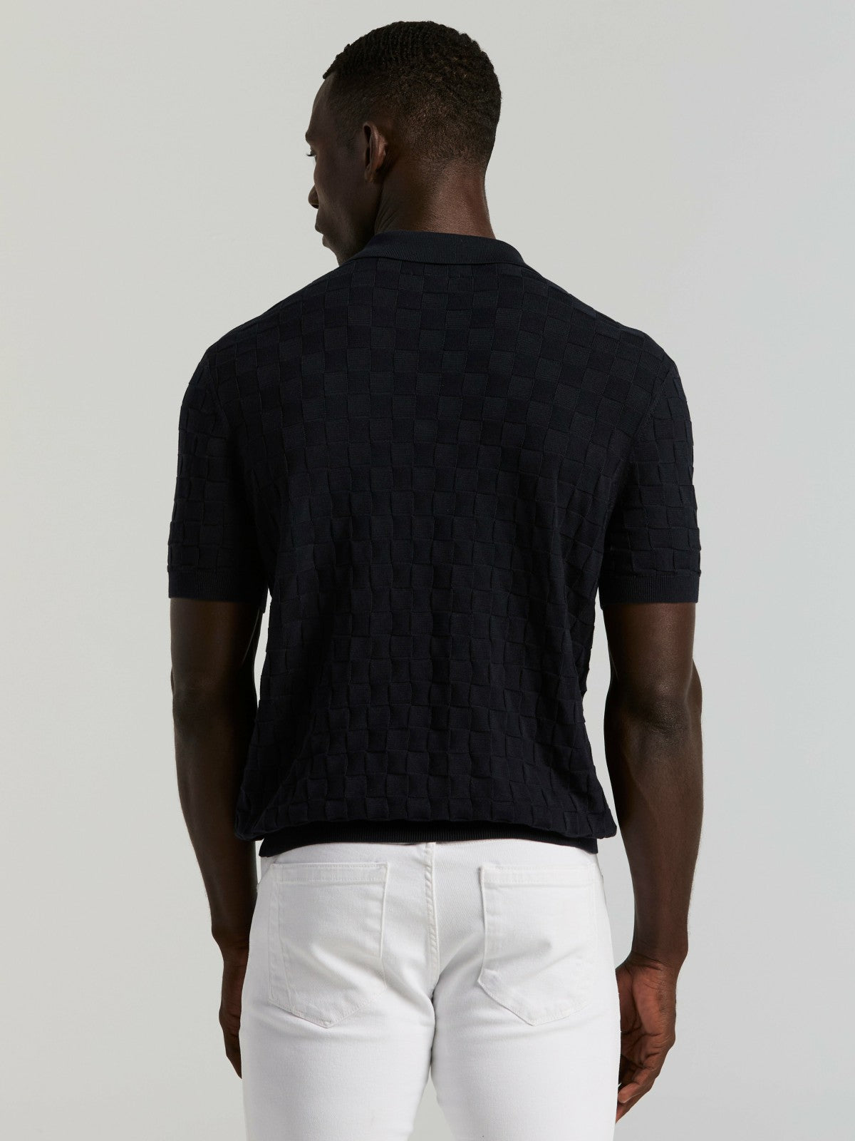 Perry Ellis Clothing Square Pattern Open Collar Polo