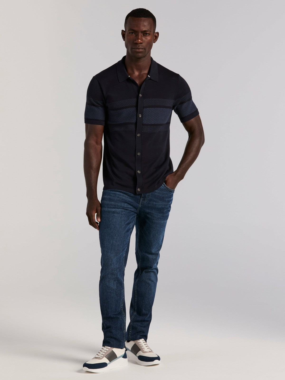 Perry Ellis Clothing Cotton Modal Textured Button Front Sweater