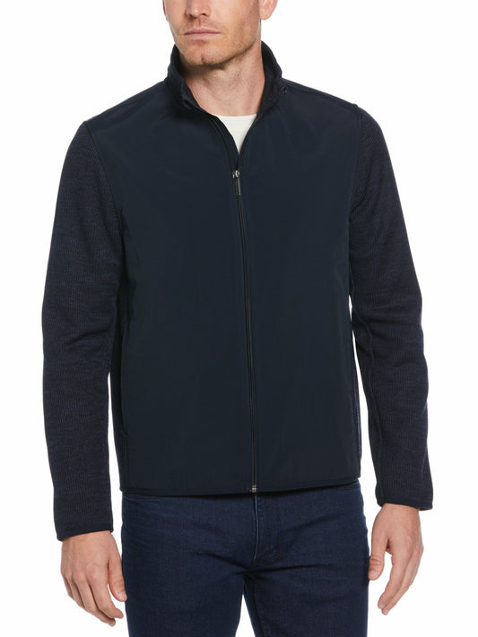 Perry Ellis Clothing Heathered Full Zip Mock Neck Fleece Jacket