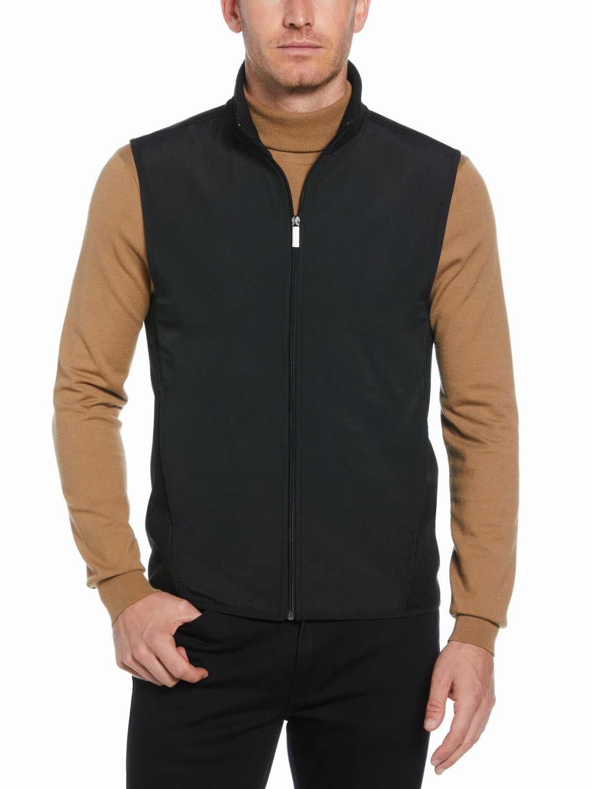 Perry Ellis Clothing Solid Stretch Full-Zip Fleece Vest