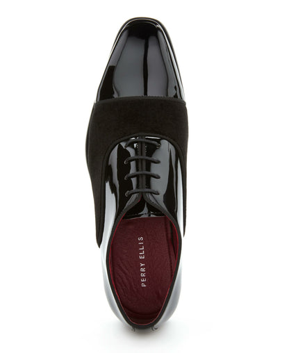 Perry Ellis Shoes Patent Velvet Cap Toe Oxford