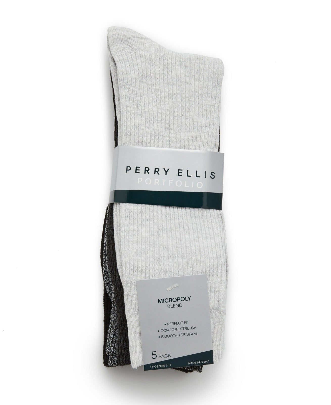 Perry Ellis Shoes Men's 5 Pack Ribbed Crew Socks