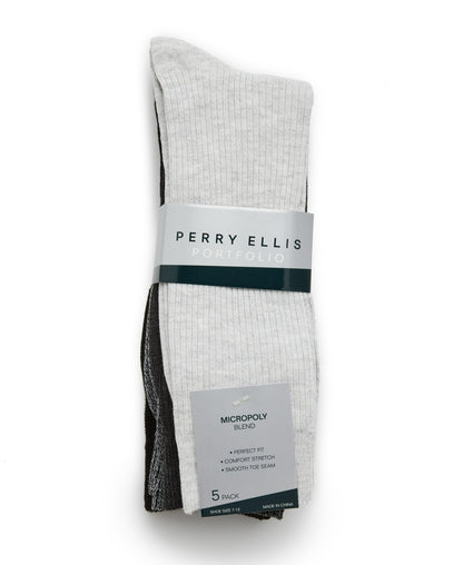 Perry Ellis Shoes Men's 5 Pack Ribbed Crew Socks