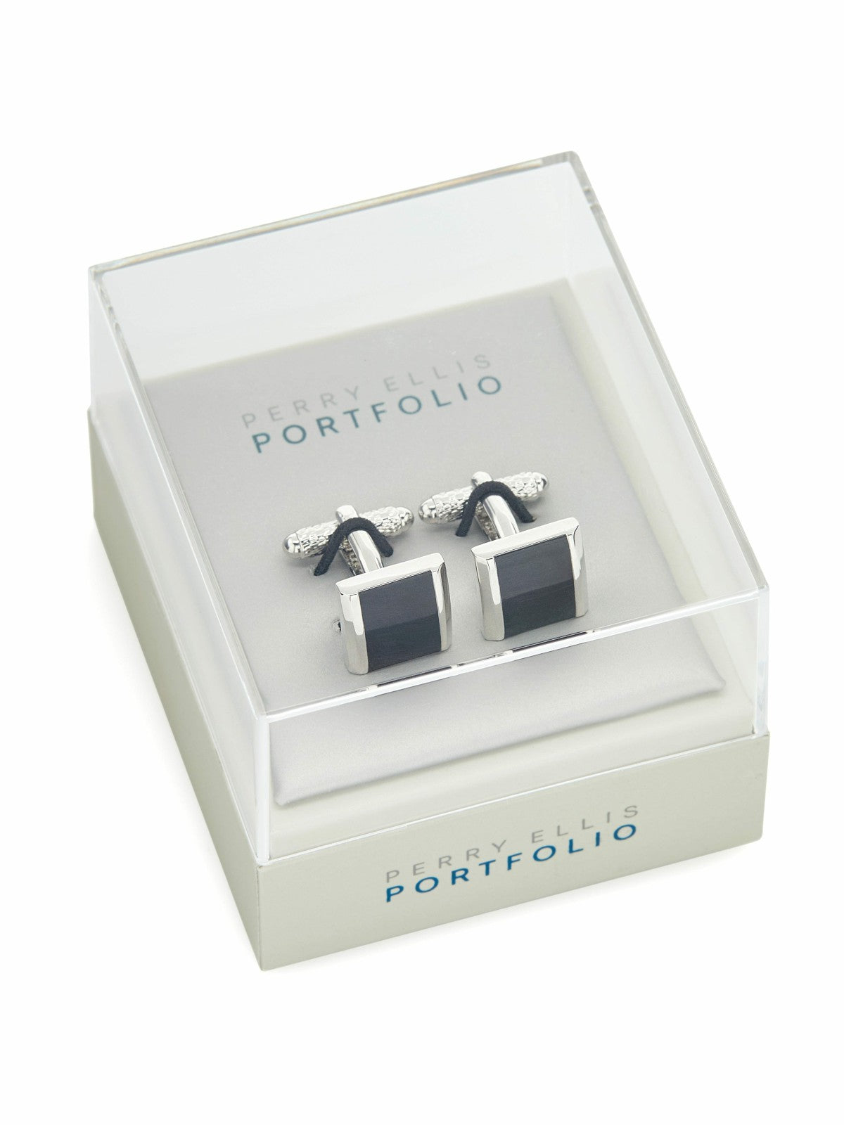 Perry Ellis Shoes Black Square Silver Cufflinks