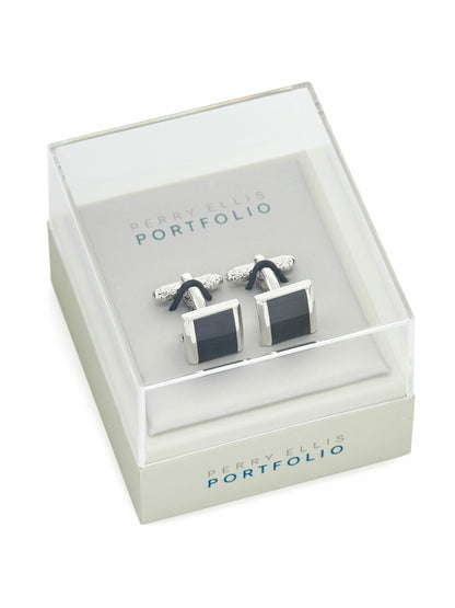 Perry Ellis Shoes Black Square Silver Cufflinks
